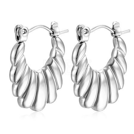 Vintage Retro Stainless Steel Shrimp-textured Oval Hoop Earrings for Women PW-WGBCD6B-02-1