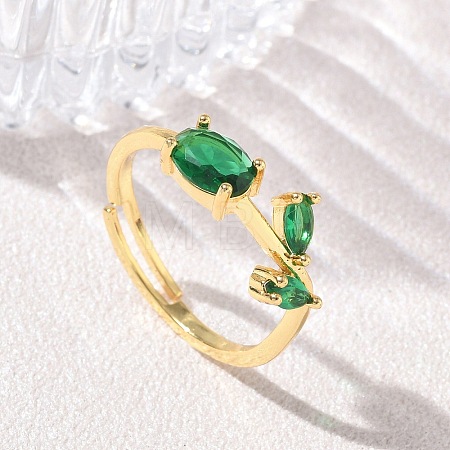 Flower Brass Glass Adjustable Finger Rings GL-CBA18A7-01G-02-1