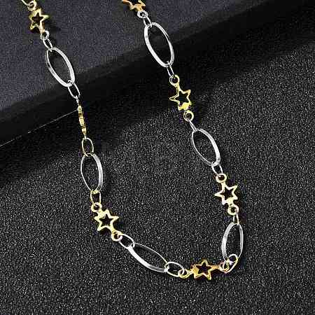 304 Stainless Steel Star Link Chain Necklaces for Women NJEW-A046-02A-GP-1