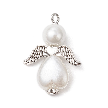 Glass Pearl Round Beads & ABS Plastic Imitation Pearl Beads Pendants PALLOY-JF04094-01-1