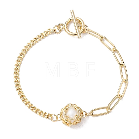 Natural Cultured Freshwater Pearl Bead Macrame Pouch Link Bracelets BJEW-JB10229-1