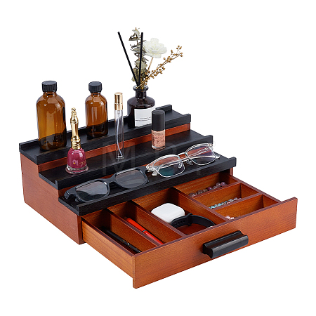 3-Tier Wood Jewelry Display Stands with Drawer ODIS-WH0025-327-1