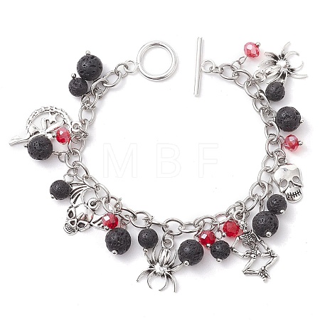 Halloween Natural Lava Rock and Glass Cable Chains Charm Bracelets BJEW-TA00476-1