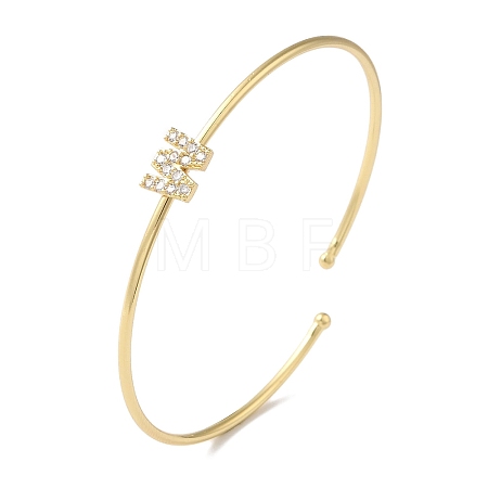 Rack Plating Brass Micro Pave Clear Cubic Zirconia Letter Open Cuff Bangles BJEW-A018-01G-W-1