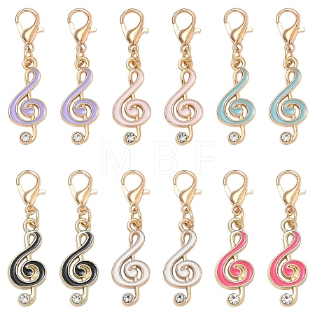 30Pcs 6 Colors Alloy Enamel & Crystal Rhinestone Pendant Decorations HJEW-YW00528-1