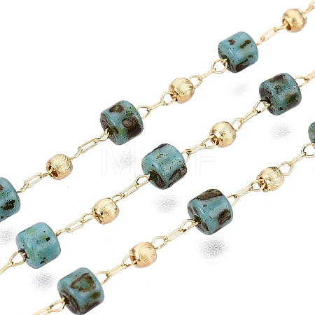 Handmade Brass & Glass Beaded Link Chains CHC-Q021-03G-1