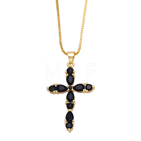 Colorful Zircon Cross Necklace Hip Hop Fashion Diamond Sweater Chain NKB266 ST5940739-1