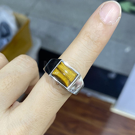 Rectangle Natural Tiger Eye Finger Ring FIND-PW0021-07F-02-1