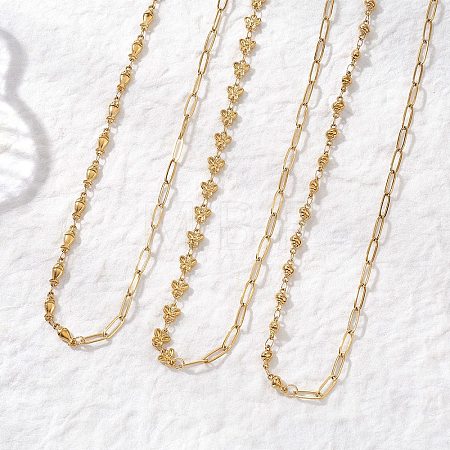 304 Stainless Steel Fish Shell Shape Butterfly Link Mixed Chain Necklaces for Women NJEW-JN05991-1