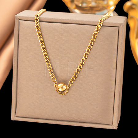 304 Stainless Steel Round Pendant Curb Chain Necklaces for Women WG924E6-01-1