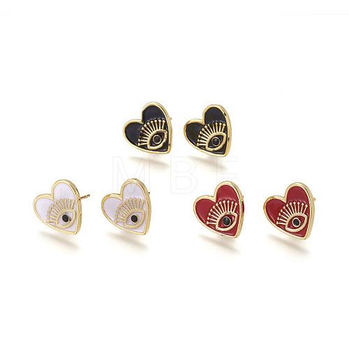 Brass Enamel Stud Earrings EJEW-L224-42G-1