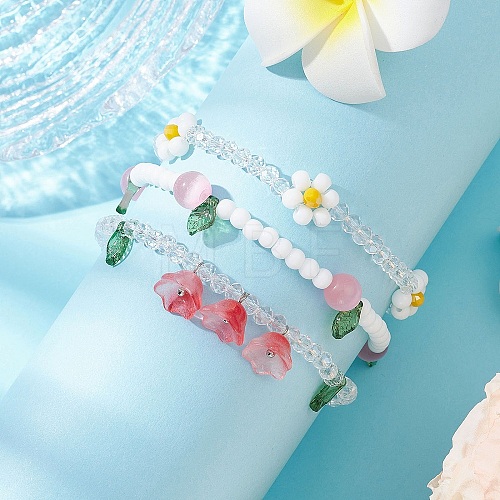 3Pcs 3 Colors Acrylic Charms Bracelets Sets for Women BJEW-TA00577-02-1