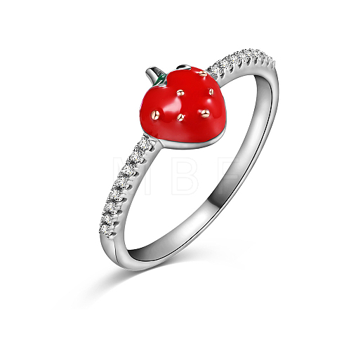 Anti-Tarnish Enamel Strawberry Finger Rings RJEW-Q814-10P-1