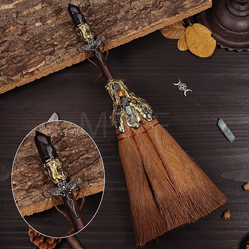Natural Obsidian Witch Altar Broom PW-WG44167-04-1