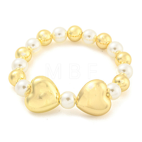 Rack Plating Brass & ABS Imitation Pearl Beaded Stretch Bracelets BJEW-P322-16G-1