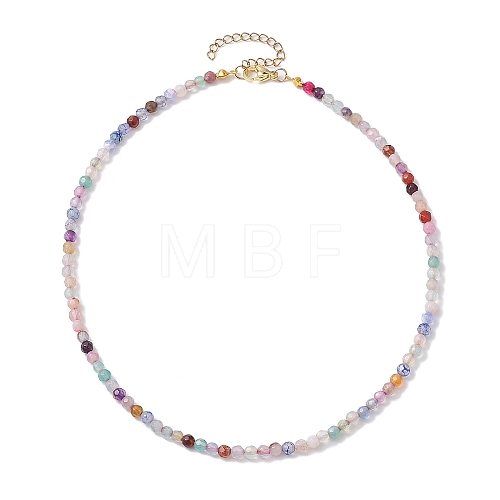 Faceted Round Natural Agate(Dyed & Heated) Beaded Necklaces for Women NJEW-JN04659-04-1