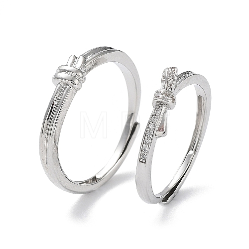 Valentine's Day Brass Pave Clear Cubic Zirconia Adjustable Couple Rings RJEW-Z023-01A-1