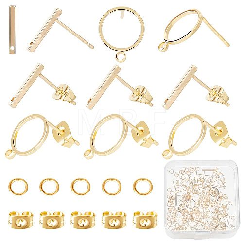 60Pcs 2 Styles Ring & Rectangle Shape Brass Stud Earring Findings DIY-CN0002-59-1