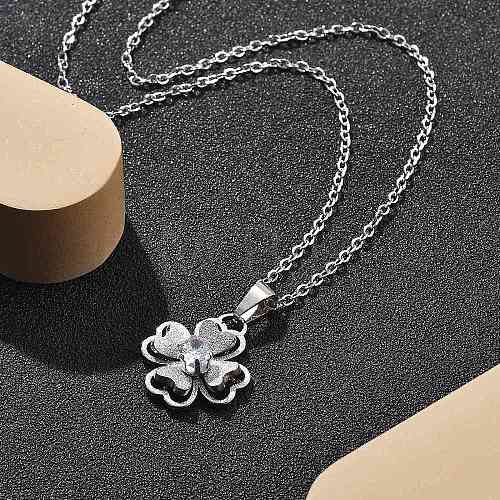 304 Stainless Steel Crystal Rhinestone Clover Pendant Necklaces for Women NJEW-Z056-03P-1