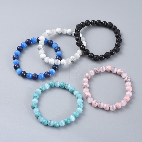 Natural & Synthetic Gemstone Stretch Bracelets BJEW-JB04506-1