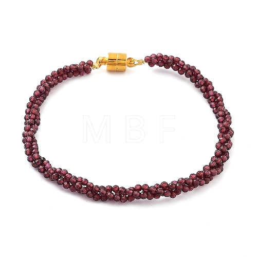 Mozambique Import Natural Garnet Round Beaded Bracelets BJEW-B095-01-1