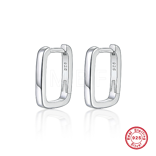 Rectangle Rhodium Plated 925 Sterling Silver Hoop Earrings IL6021-4-1