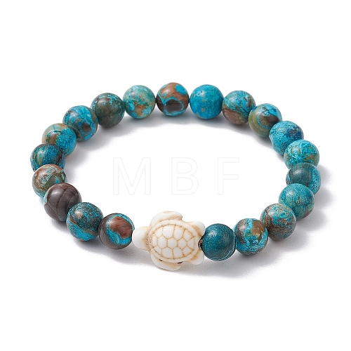 Summer Beach Turtle Dyed Synthetic Turquoise & Round Ocean Jasper Beaded Stretch Bracelets for Women BJEW-JB10937-02-1