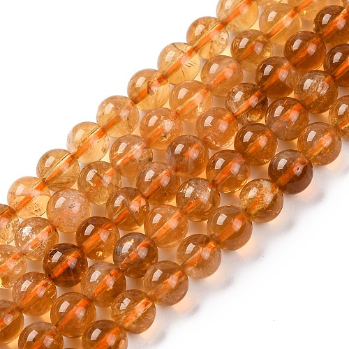 Round Natural Citrine Beads Strands G-K068-12A-6mm-1