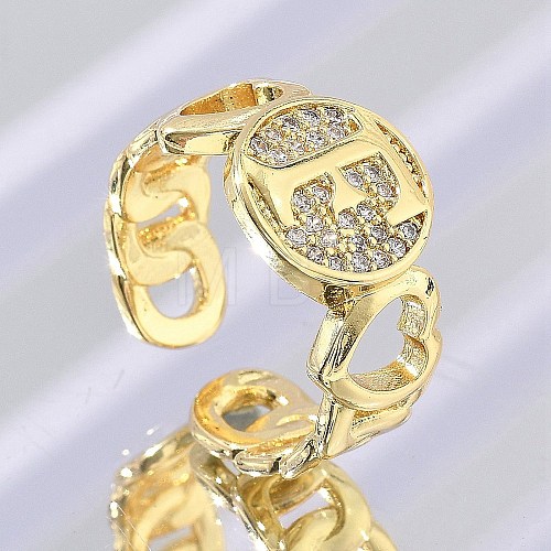 Brass Micro Pave Clear Cubic Zirconia Open Cuff Rings for Women RJEW-K289-02G-F-1