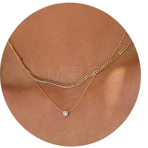 2Pcs Brass Clear Cubic Zirconia Double Layer Pendant Necklaces WGAA16F-04-1