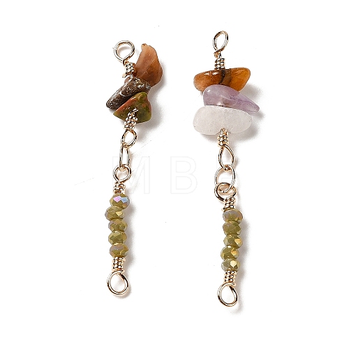 Mixed Gemstone & Glass Connector Charms KK-P242-30G-1