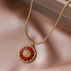 Vintage European Style 304 Stainless Steel Enamel Red Flower Pendant Necklaces for Women WS4572-2