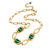 304 Stainless Steel Glass Green Rectangle Link Chain Necklaces for Women SA-CBA8C9C-10G-2