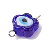 Handmade Blue Evil Eye Flower Lampwork Links Connector Charms PALLOY-JF02845-4