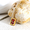 304 Stainless Steel Rectangle with Facetd Round Cubic Zirconia Ball Pendant Necklaces WGA581F-06-2