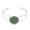 Natural Mixed Gemstone Flat Round Brass Hollow Cuff Bangles for Women BJEW-JB14330-01-4