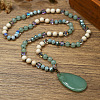 Natural Green Aventurine Flat Teardrop Pendant Round Gems and Cube Glass Beaded Long Necklaces for Women FS-WG9FE58-02-1