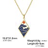 304 Stainless Steel Enamel Blue Sea Wave with Sun Pendant Necklaces for Women WGB8498-04-2