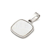 304 Stainless Steel Pave Natural White Shell Square Charms STAS-S130-01P-2