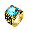316L Stainless Steel & Cubic Zirconia Men's Vintage Carved Finger Rings FS-WG82D33-33-1