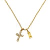 304 Stainless Steel Pave Cubic Zirconia November Birth Stone Religion Cross and Rectangle Pendant Necklaces WG51992-05-1