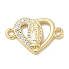 Rack Plating Brass Micro Pave Clear Cubic Zirconia Religion Heart Virgin Mary Connector Charms KK-L224-099G-02-1