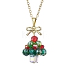Christmas Tree Glass Beaded Pendant Necklaces NJEW-TA00174-2