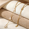 Adjustable Triple Faux Pearl Oval Tassel 304 Stainless Steel Lariat Y Necklaces for Women UT5440-1-2