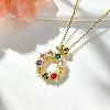 Brass Pave Colorful Cubic Zirconia Ring Pendant 304 Stainless Steel Cable Chain Necklaces for Women WG07877-01-1