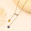 Natural Blue Spot Jasper Heart Pendant 304 Stainless Steel Satellite Chain Necklaces for Women WG27E67-03-1