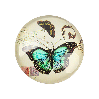 Butterfly Printed Glass Half Round/Dome Cabochons GGLA-N004-14mm-C-1