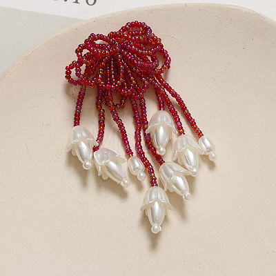Handmade Glass Seed Beads Flower Tassel Stud Earrings FS-WG63232-08-1