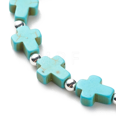 Synthetic Turquoise(Dyed) Cross Beaded Stretch Bracelet BJEW-JB08450-02-1