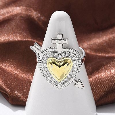 Brass Micro Pave Cubic Zirconia Open Cuff Ring for Women RJEW-F177-02GP-03-1